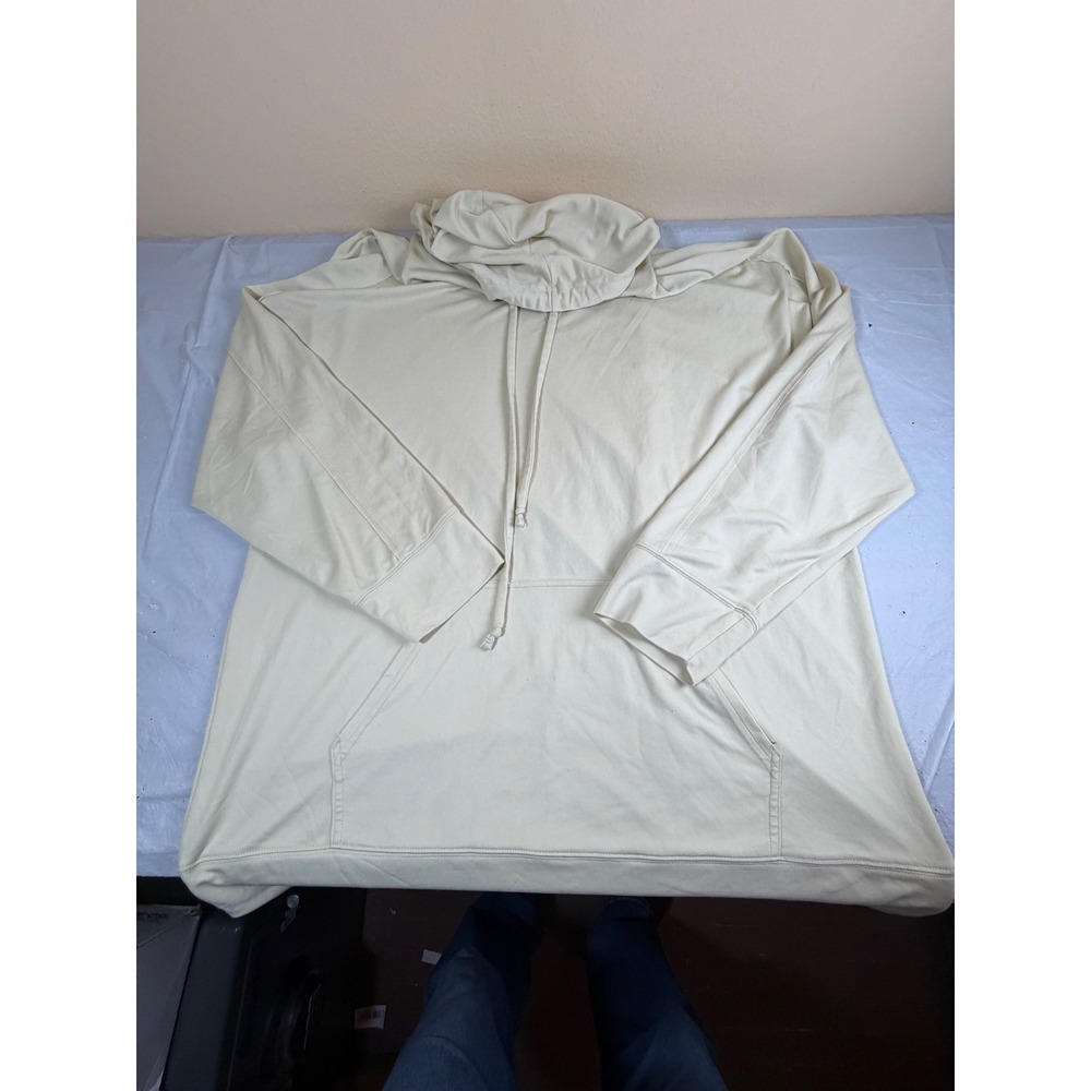 Fabletics Womens XL Hoodie Sweatshirt Cream Yellow Oversized Kangaroo Pocket